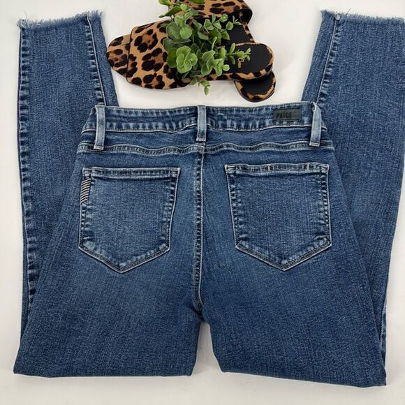 Paige Denim Verdugo Ankle Raw Hem Stretch Mid-Rise Skinny Jeans Cropped Blue 27 - Picture 6 of 13